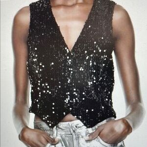 Zara velvet Black Sequin Women's vest Top